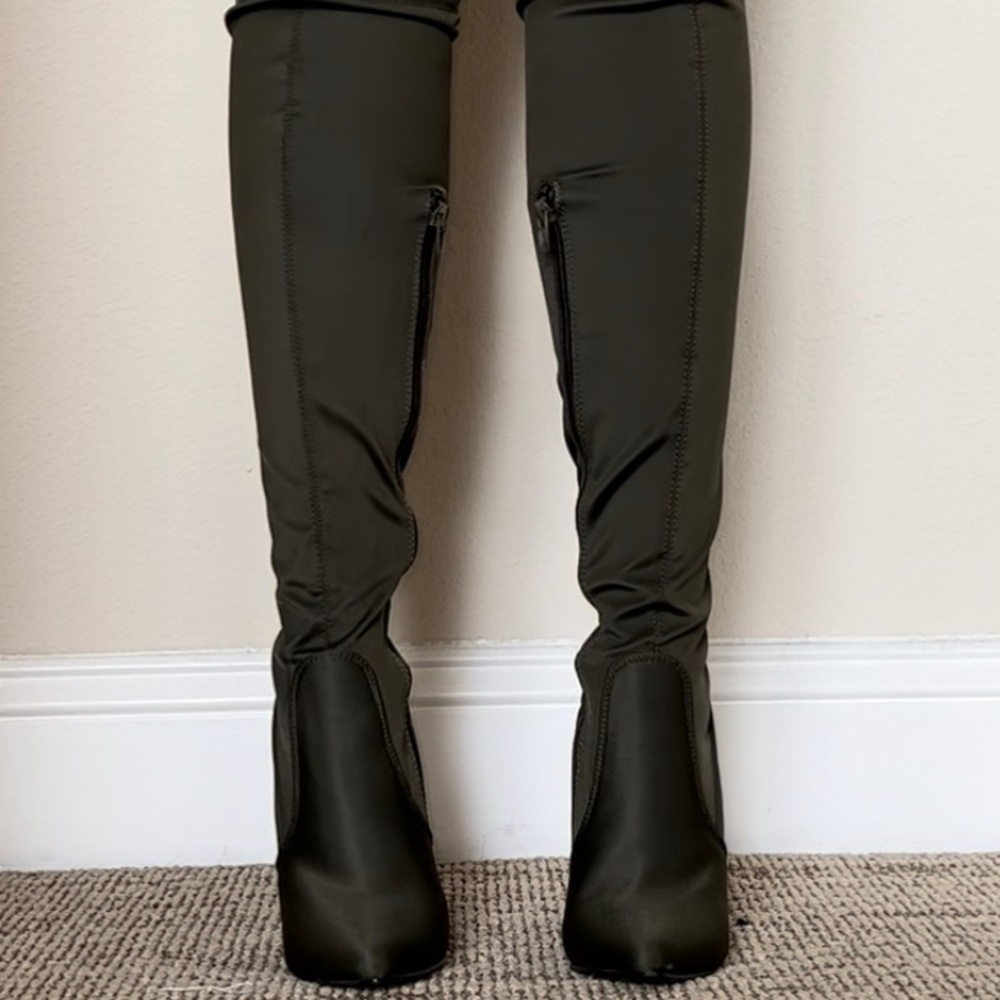 Thigh High Camo Green Heeled Boots